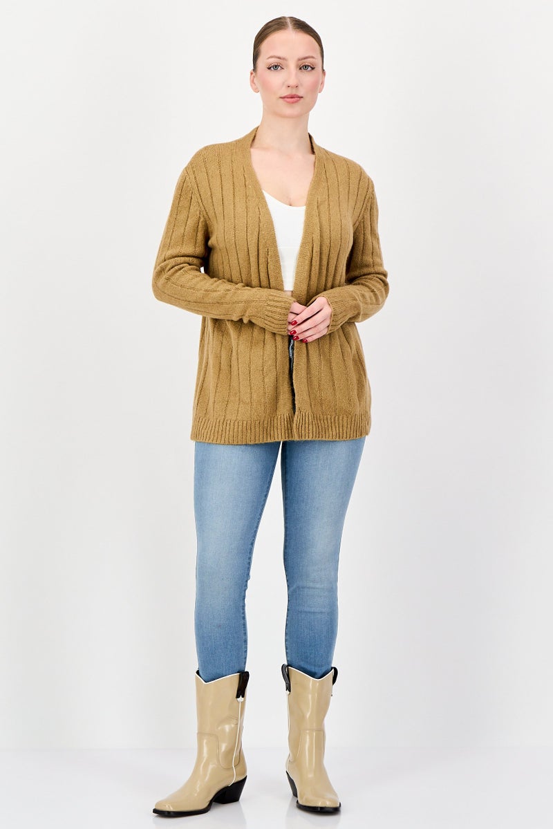 trendyol Women Split Neck Textured Cardigan, Brown - Image 4